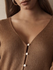 Camel Brown 100% Linen Button Through Knitted Cardigan - Image 4 of 6