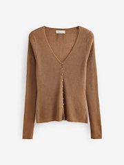 Camel Brown 100% Linen Button Through Knitted Cardigan - Image 5 of 6