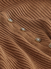 Camel Brown 100% Linen Button Through Knitted Cardigan - Image 6 of 6