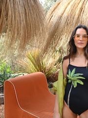 Never Fully Dressed Black Palm Bandeau Tummy Control Swimsuit - Image 1 of 5