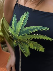 Never Fully Dressed Black Palm Bandeau Tummy Control Swimsuit - Image 3 of 5