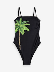 Never Fully Dressed Black Palm Bandeau Tummy Control Swimsuit - Image 5 of 5