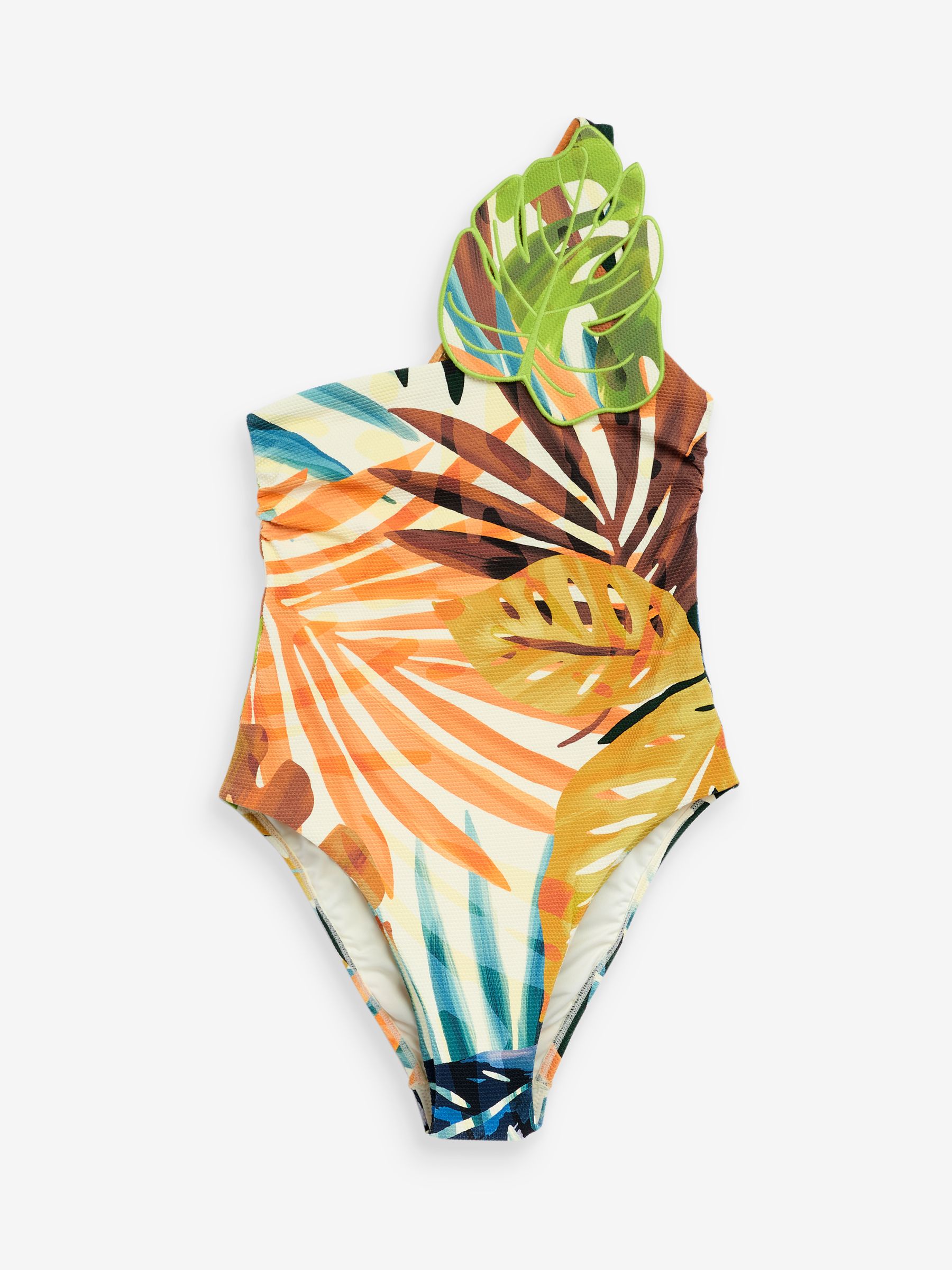 Buy Never Fully Dressed Green Palm One Shoulder Tummy Control Swimsuit from Next Luxembourg