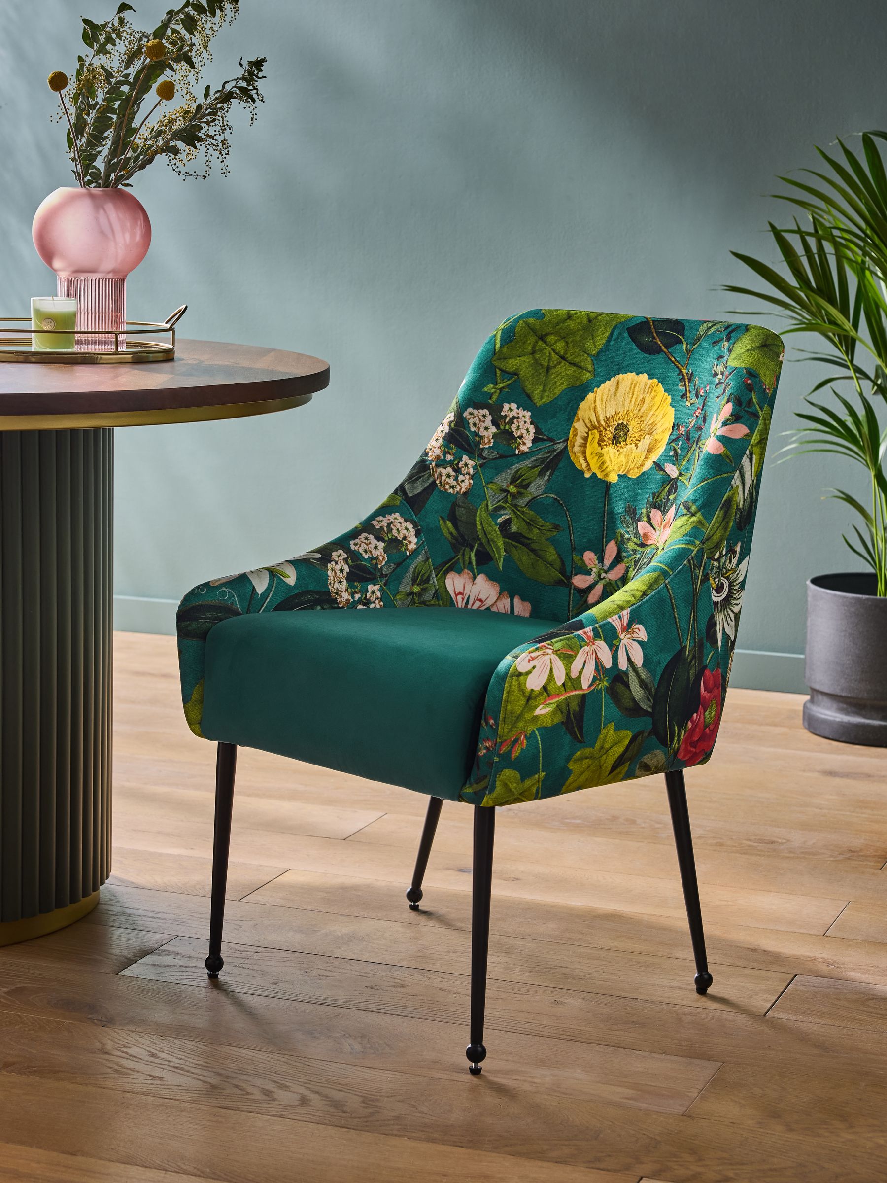 Clarke and Clarke Passiflora Kingfisher Blue and Teal Renzo Dining Chair