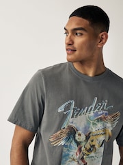 Grey Fender Regular Fit Band Graphic 100% Cotton T-Shirt - Image 4 of 7