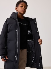 Baker by Ted Baker Shower Resistant Longline Padded Black Coat - Image 4 of 12