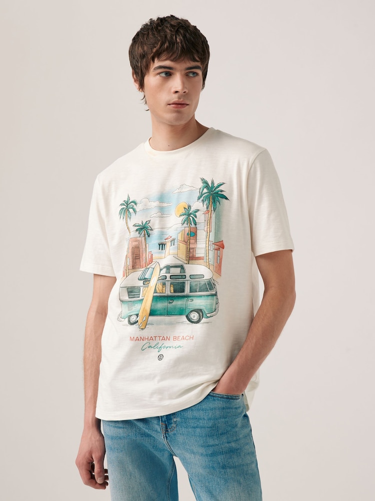 Ecru 100% Cotton VW Camper Van License T-Shirt - Image 1 of 6