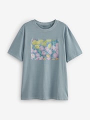 Monet Flowers Light Blue Wash Artist Licence 100% Cotton T-Shirt - Image 5 of 7
