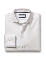 Charles Tyrwhitt White Slim Fit Non-Iron Clifton Weave Cutaway 100% Cotton Shirt - Image 4 of 5
