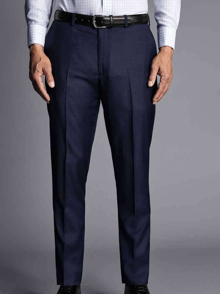 Синий - Бежевые брюки зауженного кроя из саржи Charles Tyrwhitt - Image 1 of 2