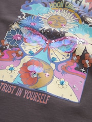 Charcoal Grey Oversized Embellished 100% Cotton Graphic T-Shirt (3-16yrs) - Image 3 of 3