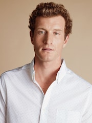 Charles Tyrwhitt White Slim Fit Spot Non-Iron Print 100% Cotton Shirt - Image 3 of 6