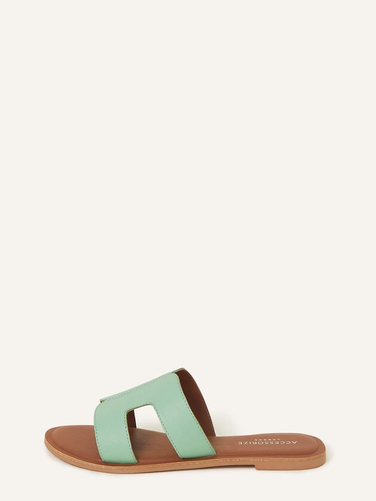 Accessorize Green Leather Cut-Out Sliders - Image 2 of 3