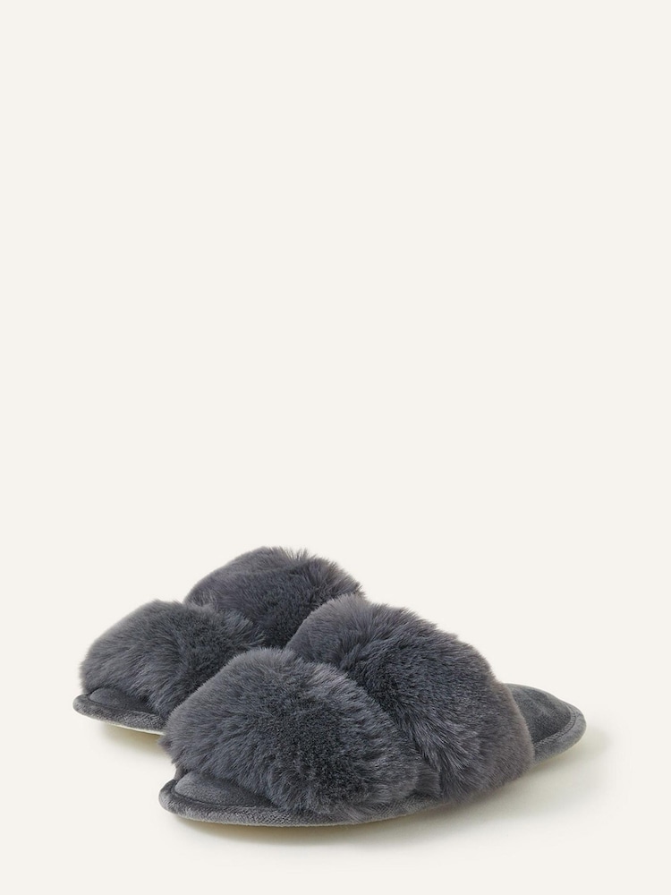 Accessorize Grey Faux Fur Double Band Sliders - Image 1 of 3 Accessorize Grey Faux Fur Double Band Sliders - Image 1 of 3