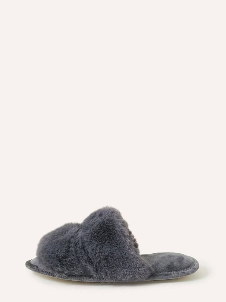 Accessorize Grey Faux Fur Double Band Sliders - Image 2 of 3 Accessorize Grey Faux Fur Double Band Sliders - Image 2 of 3