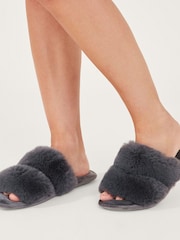 Accessorize Grey Faux Fur Double Band Sliders - Image 3 of 3