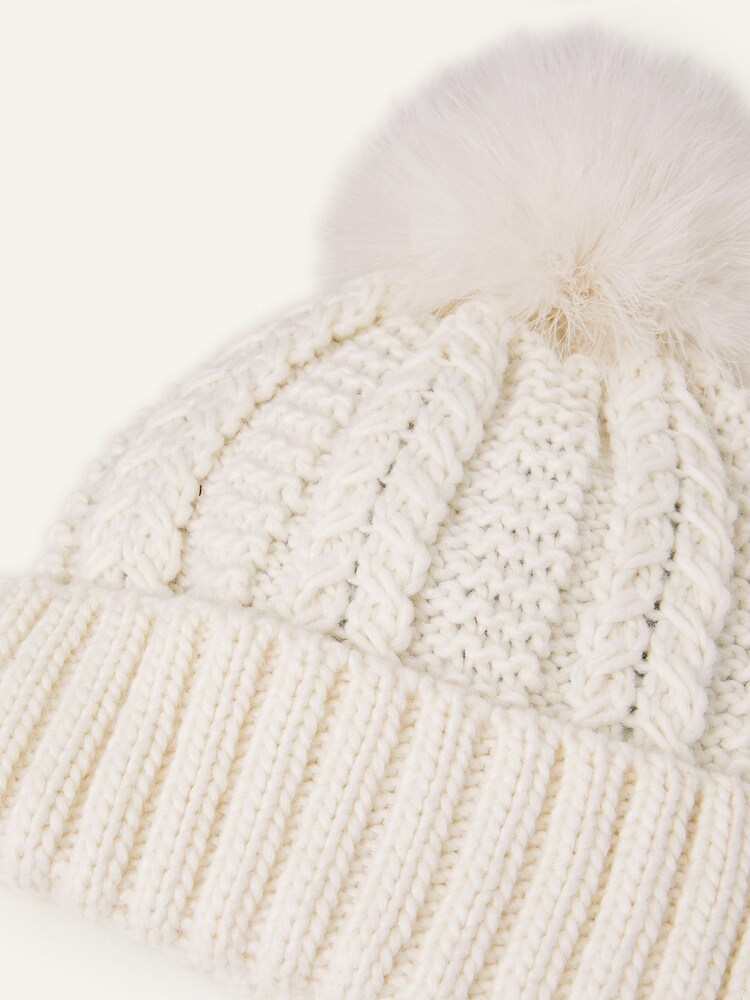 Accessorize Cream Faux Fur Pom-Pom Beanie Hat - Image 2 of 2