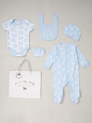 Rock-A-Bye Baby Boutique Baby Blue Giraffe and Elephant Print 100% Cotton Gift Set 5 Piece - Image 1 of 4