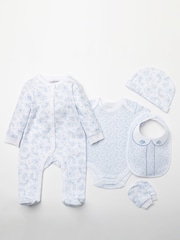 Rock-A-Bye Baby Boutique Blue Floral Print Cotton 5-Piece Baby 100% Cotton Gift Set - Image 4 of 5