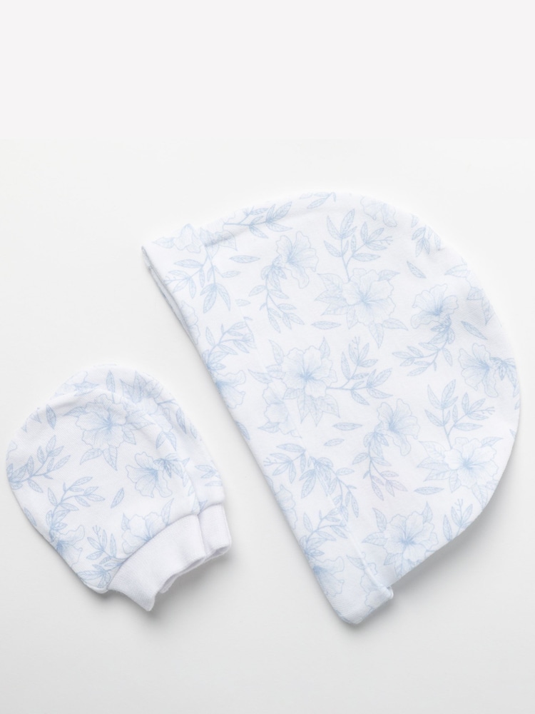 Rock-A-Bye Baby Boutique Blue Floral Print Cotton 5-Piece Baby 100% Cotton Gift Set - Image 5 of 5