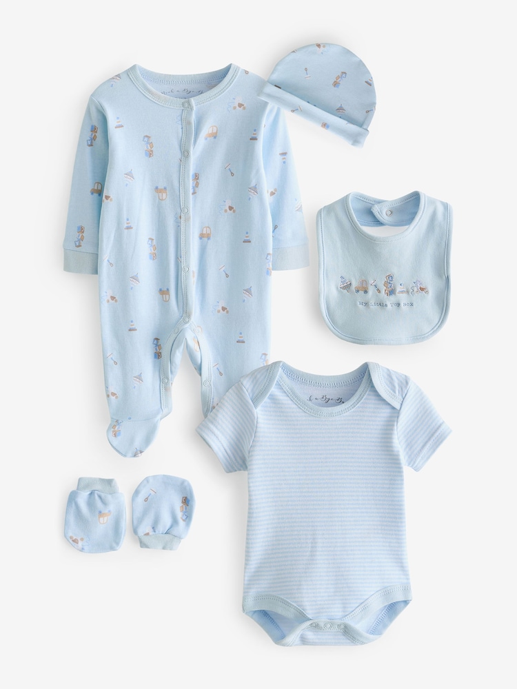 Rock-A-Bye Baby Boutique Blue Toy Print Cotton 5-Piece Baby 100% Cotton Gift Set - Image 1 of 6
