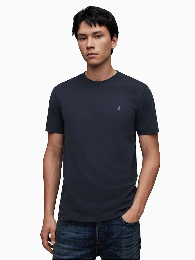 AllSaints Blue Brace Short Sleeve 100% Cotton Crew T-Shirt - Image 1 of 5