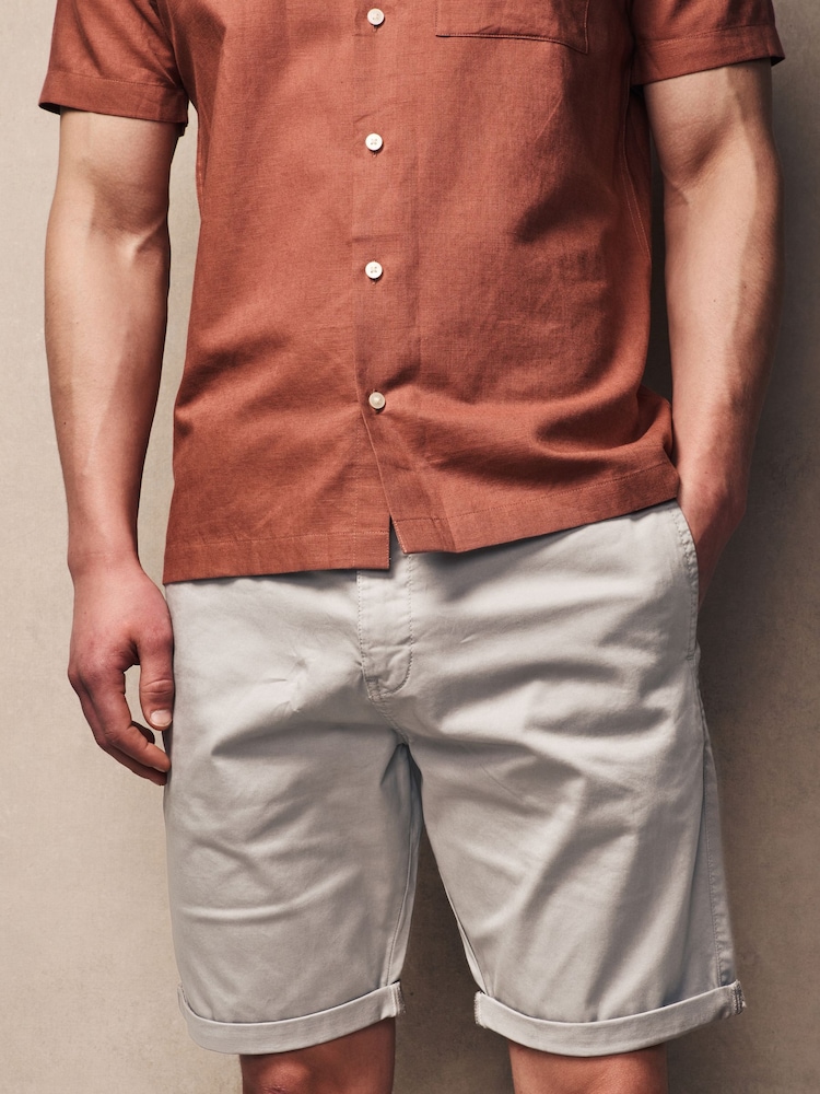 Light Grey Slim Fit Premium Laundered Stretch Chino Shorts - Image 1 of 9 Light Grey Slim Fit Premium Laundered Stretch Chino Shorts - Image 1 of 9