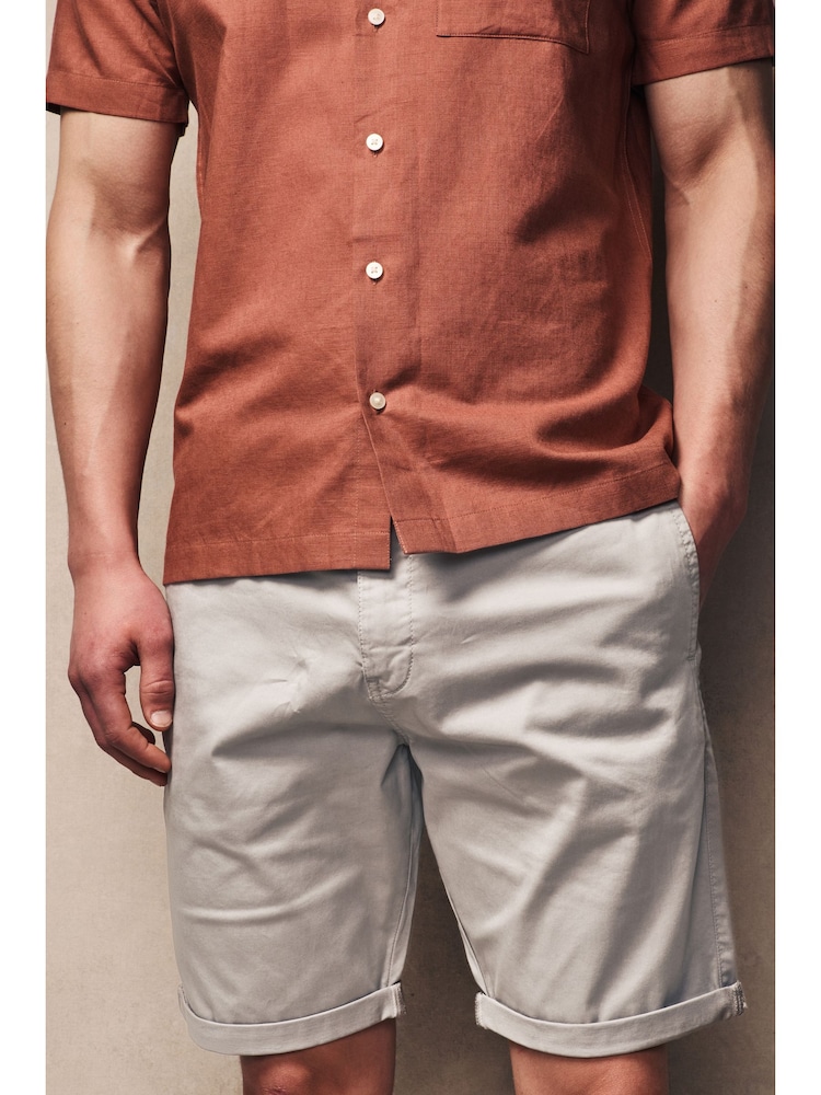Light Grey Slim Fit Premium Laundered Stretch Chino Shorts - Image 2 of 9 Light Grey Slim Fit Premium Laundered Stretch Chino Shorts - Image 2 of 9