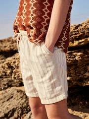 Neutral 100% Cotton Striped Textured Dock Shorts - Image 1 of 7