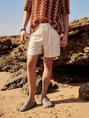 Neutral 100% Cotton Striped Textured Dock Shorts - Image 3 of 7