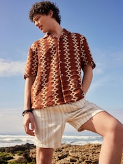 Neutral 100% Cotton Striped Textured Dock Shorts - Image 5 of 7