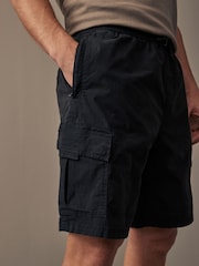 Black Drawstring Waist Cargo Shorts - Image 1 of 11