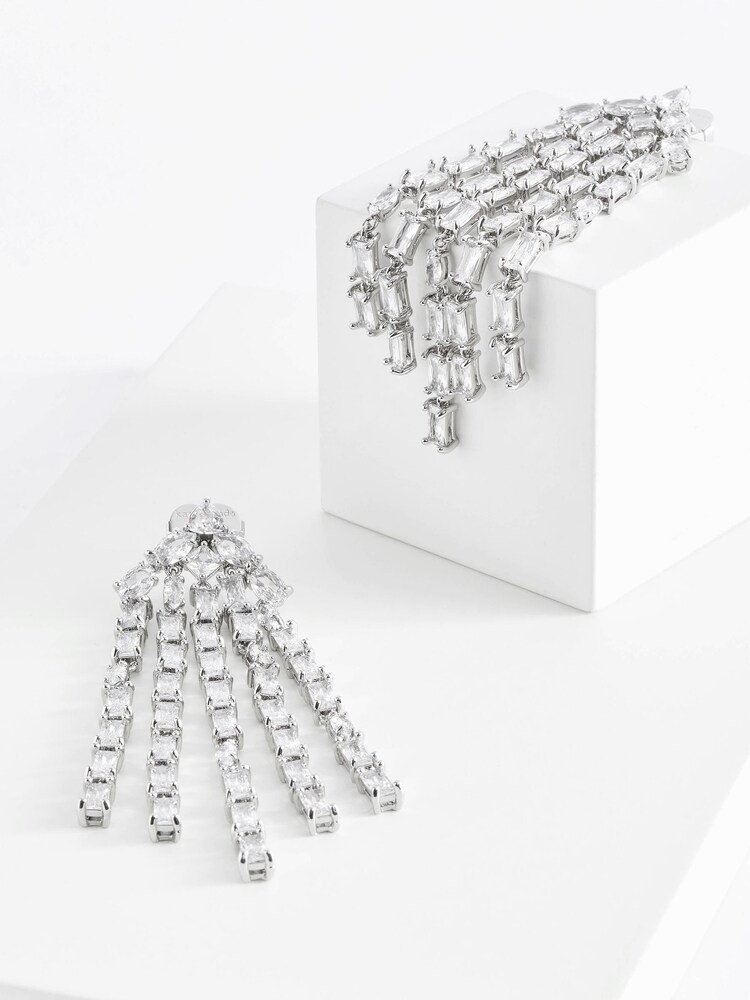 kate spade new york Silver Tone Fringe Statement Earrings - Image 1 of 3