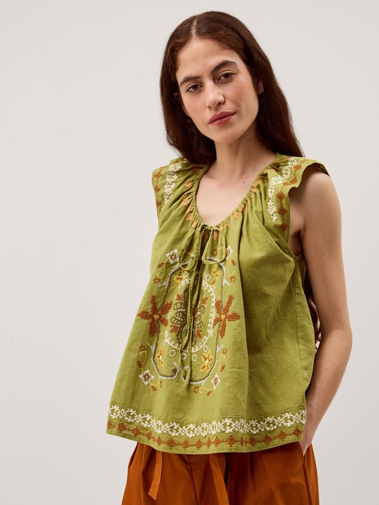 Monsoon Green Greta Embroidery Top - Image 1 of 5 Monsoon Green Greta Embroidery Top - Image 1 of 5