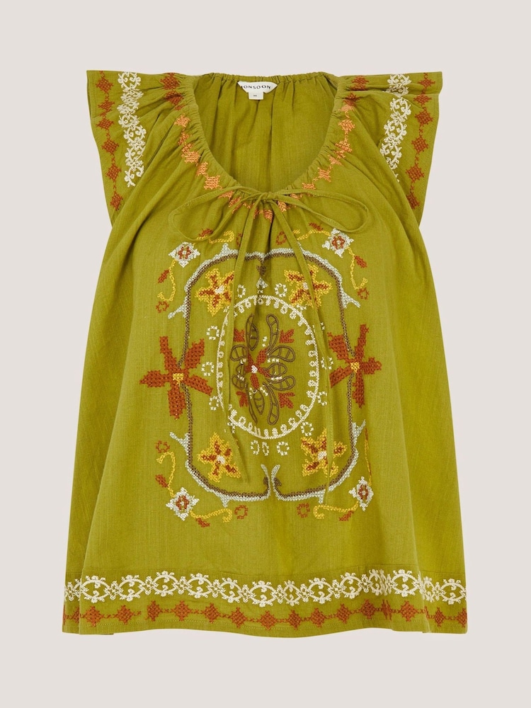 Monsoon Green Greta Embroidery Top - Image 2 of 5 Monsoon Green Greta Embroidery Top - Image 2 of 5