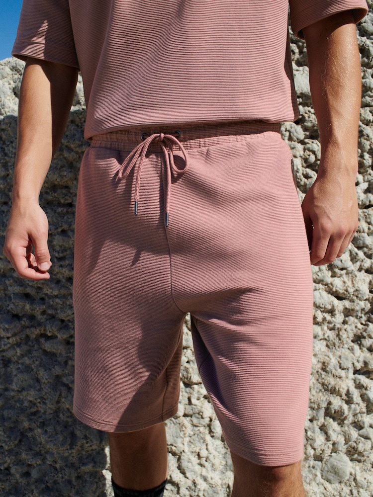 Pink Textured Zip Pocket Jersey Shorts - Image 1 of 8