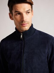 Ted Baker Blue Suede Funnel Bomber Jacket - Image 4 of 7