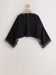 Black Embellished Sheer Cape Cover-Up - Image 1 of 3