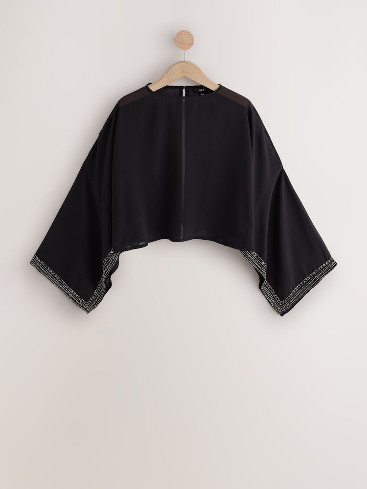 Black Embellished Sheer Cape Cover-Up - Image 1 of 3