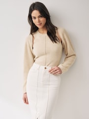 Nevtralno - Rebrasta bolero jopica iz 30% volne Co-ord - Slika 1 iz 6
