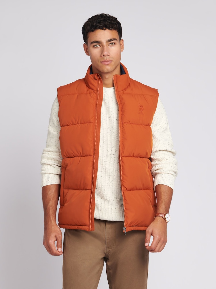 U.S. Polo Assn. Orange Mens Thick Quilted Gilet - Image 1 of 8