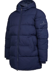 U.S. Polo Assn. Mens Blue Longline Puffer Coat - Image 8 of 9