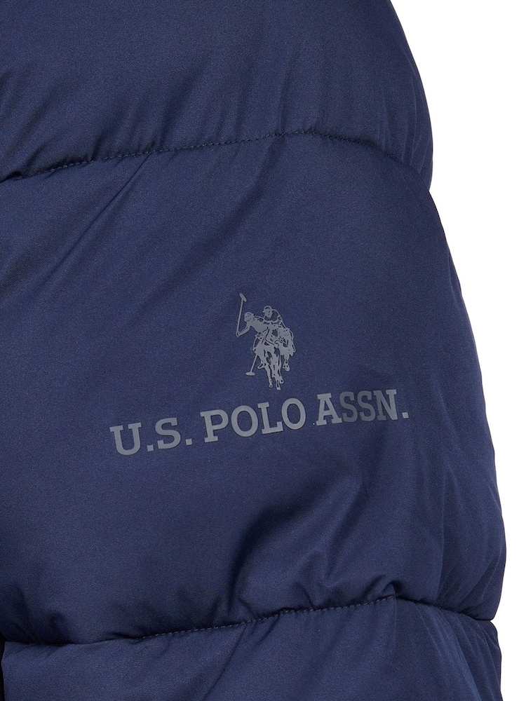 U.S. Polo Assn. Mens Blue Longline Puffer Coat - Image 9 of 9