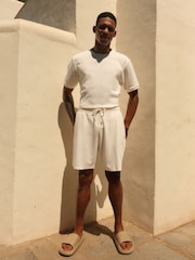 White Brick Texture Jersey Shorts - Image 1 of 3