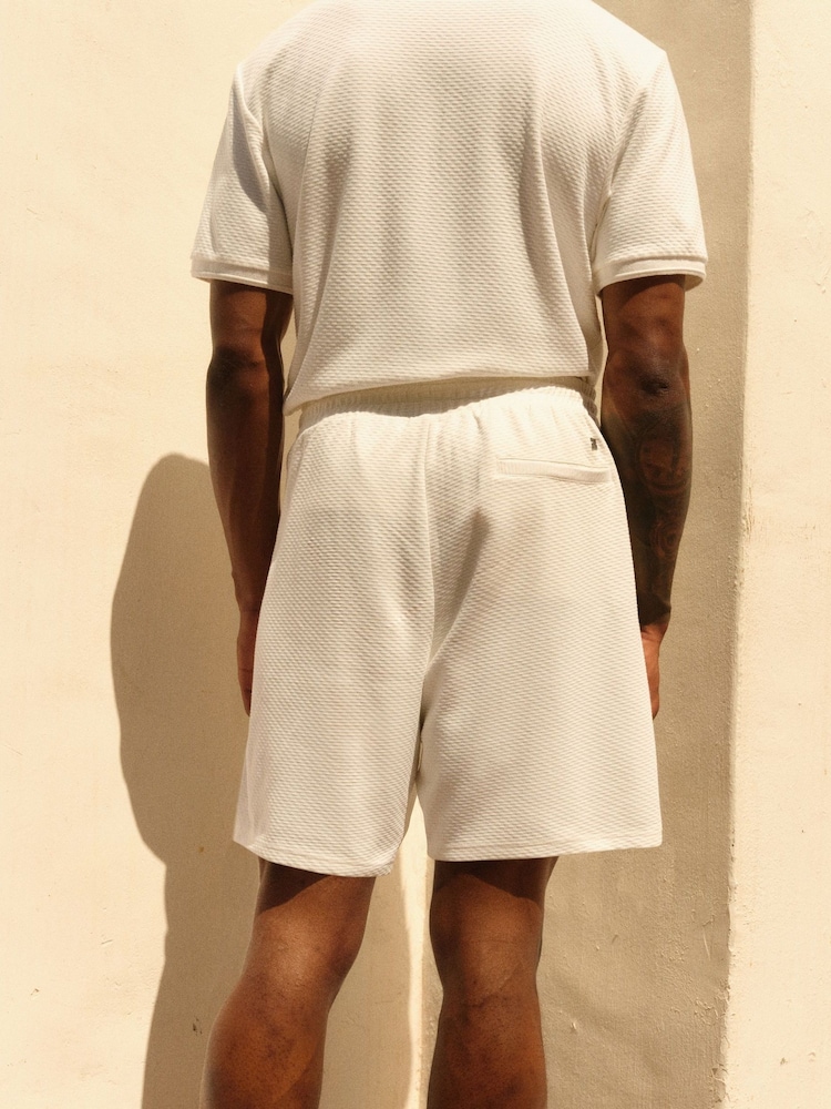 White Brick Texture Jersey Shorts - Image 2 of 3