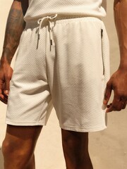 White Brick Texture Jersey Shorts - Image 3 of 3