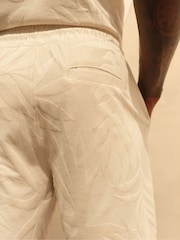 Ecru White Textured Floral Jersey Shorts - Image 3 of 8