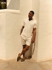 Ecru White Textured Floral Jersey Shorts - Image 4 of 8