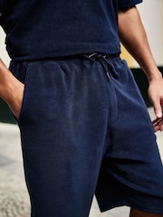 Navy Blue Towelling Jersey Shorts - Image 1 of 10