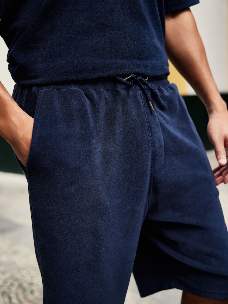Navy Blue Towelling Jersey Shorts - Image 1 of 10